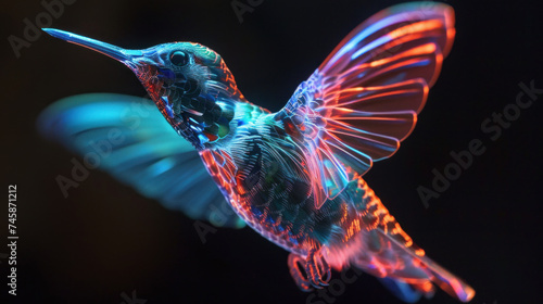 Glowing glittering multi-colored hummingbird in flight © Kondor83