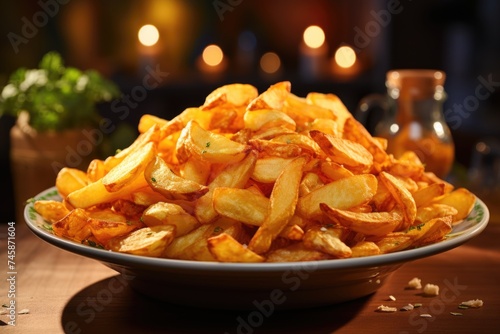 Fry yellow isolated fat meal french snack chip potato fast generative there, generative IA