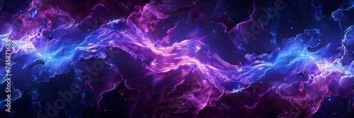 Cosmic energy flow in blue and purple hues - Expansive cosmic abstract showcasing energetic flows of blue and purple hues, resembling a galactic nebula