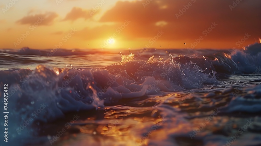 Fototapeta premium Majestic ocean waves during sunset captured in high resolution. perfect for wall art and backgrounds. surreal scenery.