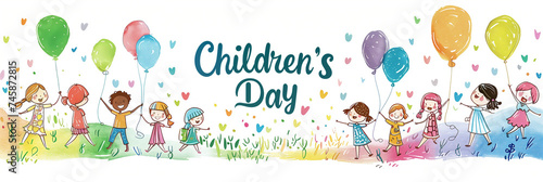 Children's Day colorful greeting card. International Children's Day concept, banner.