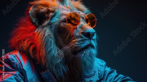 Lion Wearing Sunglasses and Jacket