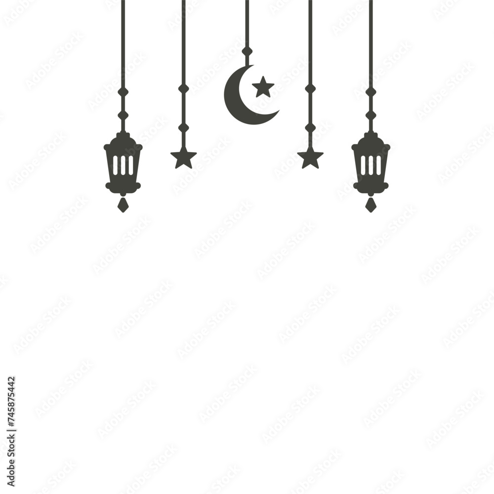 Simple hanging Arabic traditional Ramadan Kareem lantern. Eid Fitr or Adha Mubarak lamp Greeting crescent moon and star symbol Outline line icon Vector Illustration Simple hanging Arabic traditional Ramadan Kareem lantern. Eid Fitr or Adha Mubarak lamp Greeting crescent moon and star symbol Outline line icon Vector Illustration