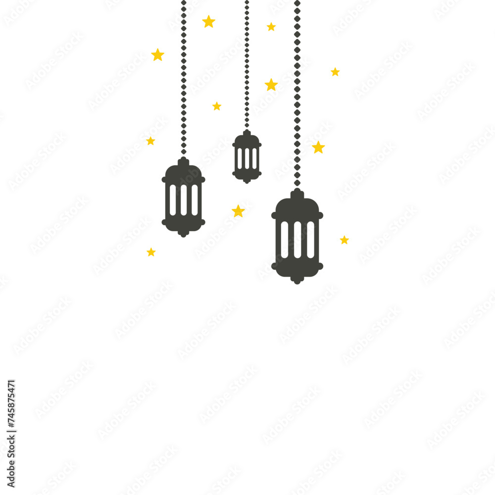 hanging Arabic traditional Ramadan Kareem lantern. Eid Fitr or Adha Mubarak. Simple Greeting banner card with lamp stars symbol Outline line icon Vector Illustration hanging Arabic traditional Ramadan Kareem lantern. Eid Fitr or Adha Mubarak. Simple Greeting banner card with lamp stars symbol Outline line icon Vector Illustration