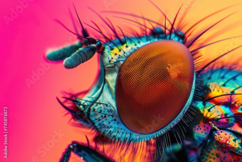 Magnified view of a fly's eye intricate compound structure vivid colors photo