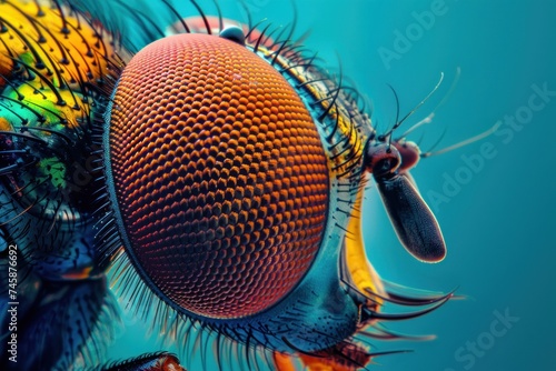 Magnified view of a fly's eye intricate compound structure vivid colors © Nisit