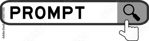Search banner in word prompt with hand over magnifier icon on white background