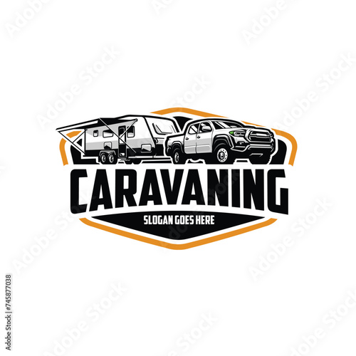 Caravan motorhome camper truck trailer logo emblem vector isolated. Best for caravan related industry