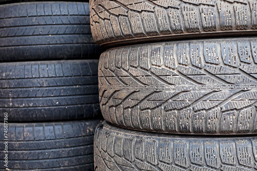 close-up of winter summer tire tread. Road safety