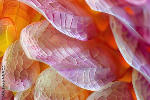 Macro image of the surface of a petal showing detailed cellular patterns and vibrant natural colors