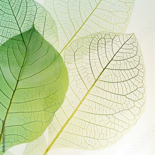 Macro photography of green leaf veins sunlit translucent details