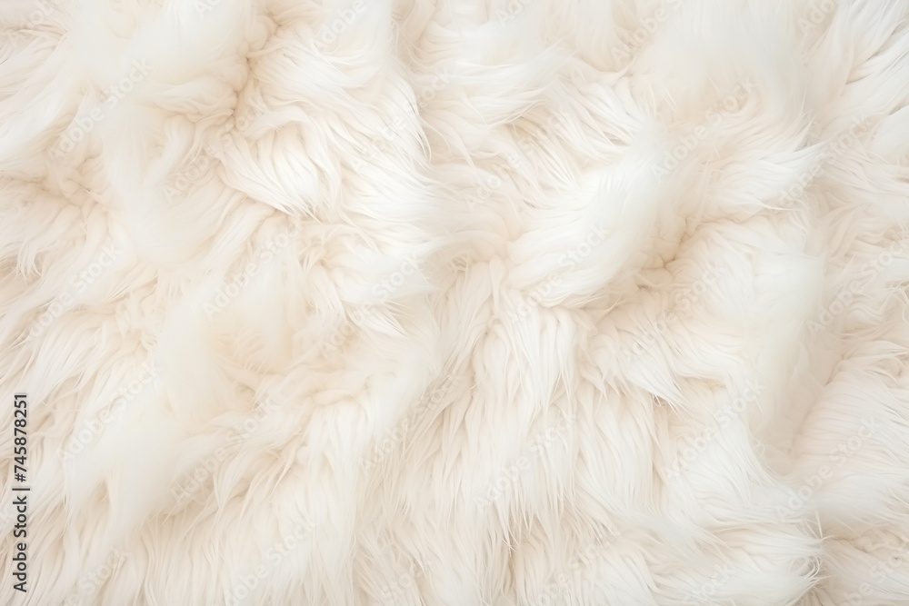 Natural animal white fur background, bunny design template, copy space top view, white wool seamless texture light sheep fluffy background - obrazy, fototapety, plakaty 