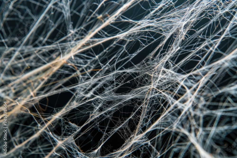 Close up of spider silk threads microscopic detail showing strength and intricacy Close up of spider silk threads microscopic detail showing strength and intricacy