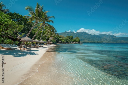  A tropical island paradise with palm trees white sand and crystal clear water idyllic nature landscape