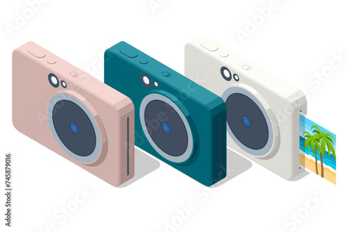 Isometric instant camera. Mini Instant Film Camera