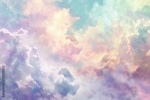 Pastel cloud textures with heavenly vibe - Ethereal clouds dance with soft pastels, imbuing a sense of tranquility and dream-like state in the sky photo