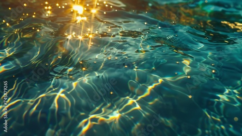 Sunlight reflecting on serene water surface - Sunlight dances on the water's surface, creating a mesmerizing pattern of light and shadow that evokes peace and calm