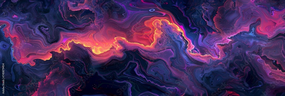 Vibrant abstract liquid wave art - This mesmerizing image shows a fluid wave pattern with a mixture of rich, dark, and vivid colors creating a magical feel