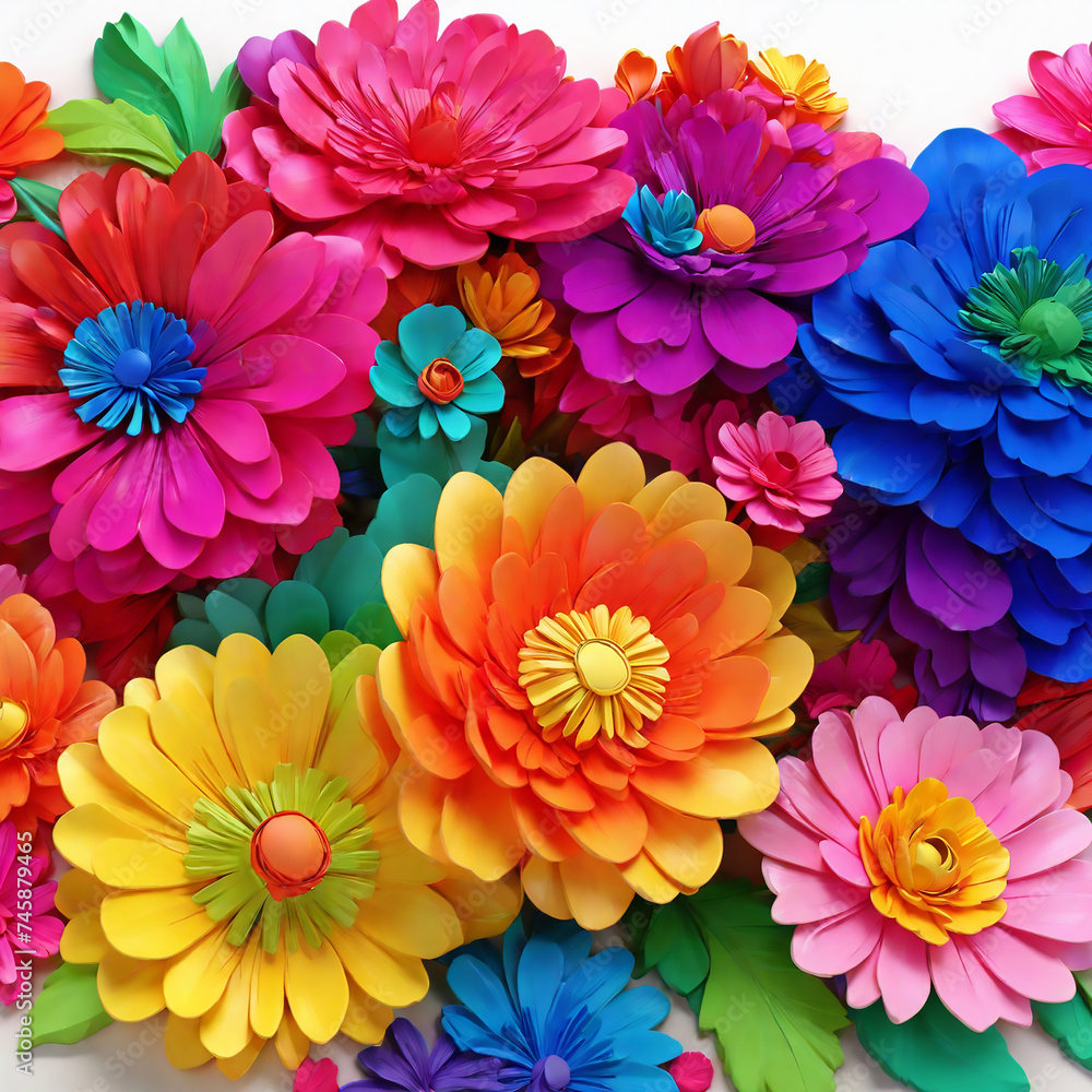 3d Colorful Flowers Image Ai generate