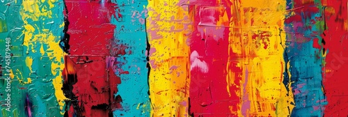 Vibrant abstract paint splatters on canvas - A vivid display of multicolored paint splashes covering the entire canvas, symbolizing creativity and chaos