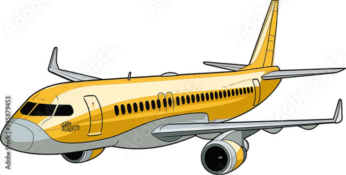 Cartoon Illustration Of A Golden Plane 