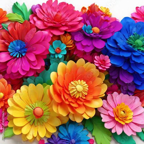 3d Colorful Flowers Image Ai generate