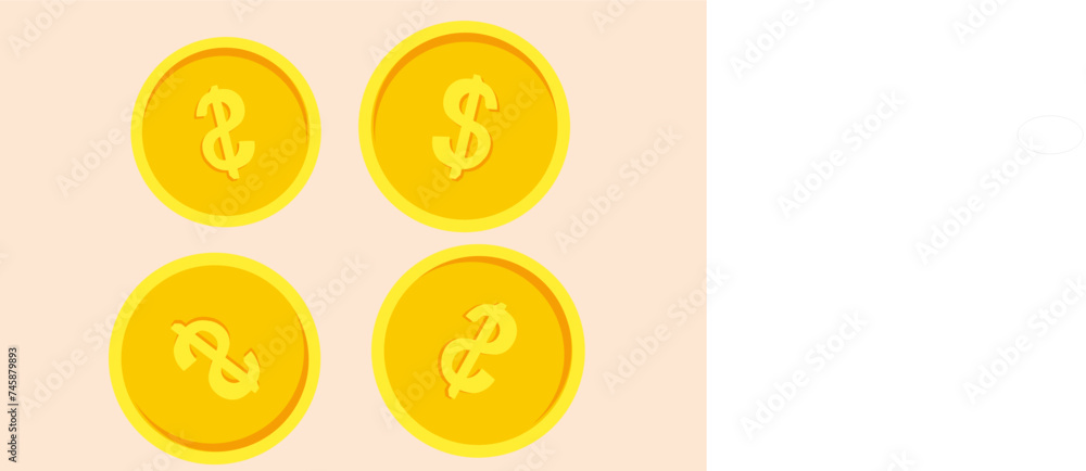 Spin gold coin on pink background, . Flat vector illustration Spin gold coin on pink background, . Flat vector illustration