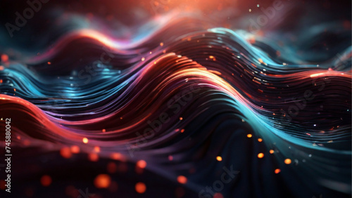3D abstract digital particle waves design background. Generative AI.