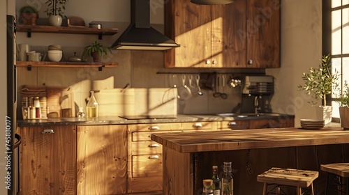 Minimalist kitchen adorned with sleek wooden materials