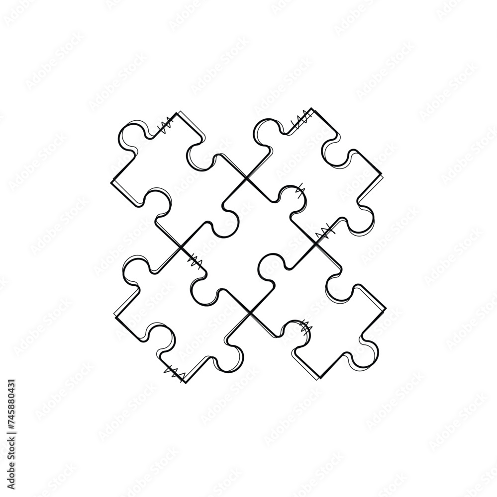 Jigsaw puzzle pieces vector line art