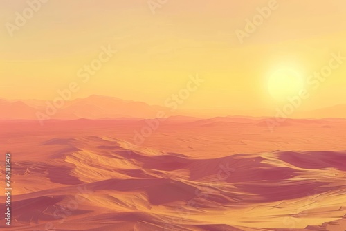 watercolor of a vast desert with sand patterns at sunset serene nature landscape
