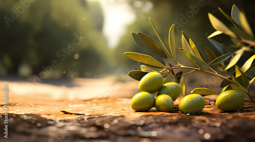 Extra virgin olive oil and fresh olives photo