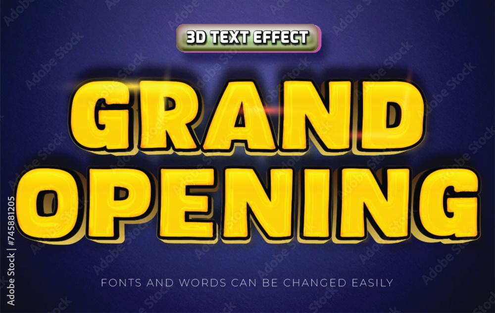 Grand opening yellow 3d editable text effect style