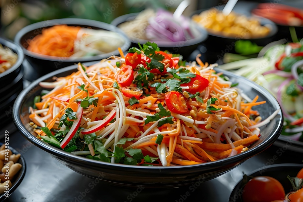 Thai Carrot and Noodle Salad with Fresh Herbs Ai generated