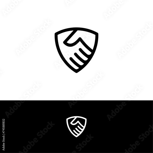 Free Download shield and trust with handshake concept logo vector icon - GFXLoad