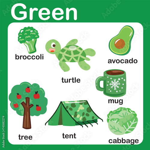 color objects and vocabulary words in English 
