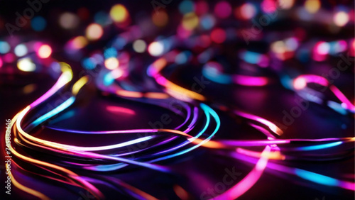 Blur party lights neon multicolor curvy lines dark. Generative AI.