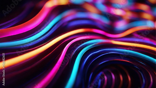 Blur party lights neon multicolor curvy lines dark. Generative AI.