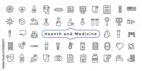 Outline set of hospital line icons. Thin lines icon set, medicine and health symbols, vector collection.