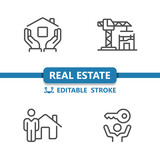 Real Estate Icons. House, Home, Hands, Construction Crane, Realtor, Key Icon