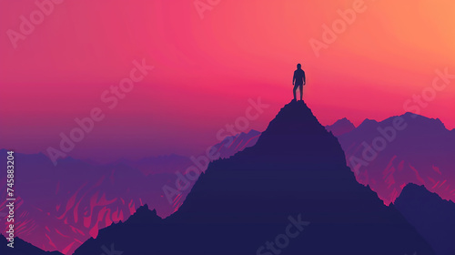 A silhouette of a person standing on a mountain peak  symbolizing overcoming mental health challenges and reaching new heights.