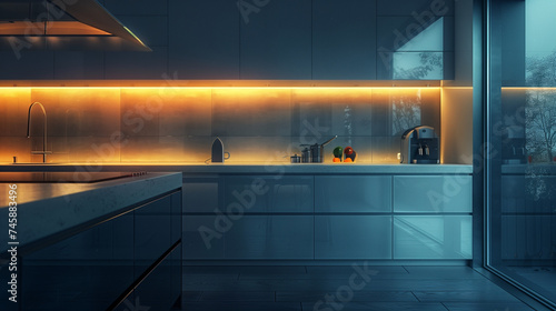 Modern kitchen interior. AI generated art illustration.