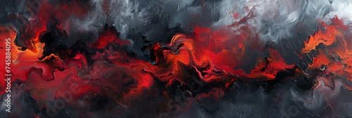 Vivid abstract painting with fiery reds and blacks - Abstract artistic painting filled with dramatic shades of red and black swirling together with vigour and intensity