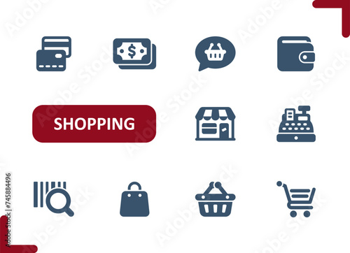 Shopping Icons. Retail, Commerce, Shop, Store, Money, Buy, Pay, Credit Card, Shopping Cart, Basket Icon