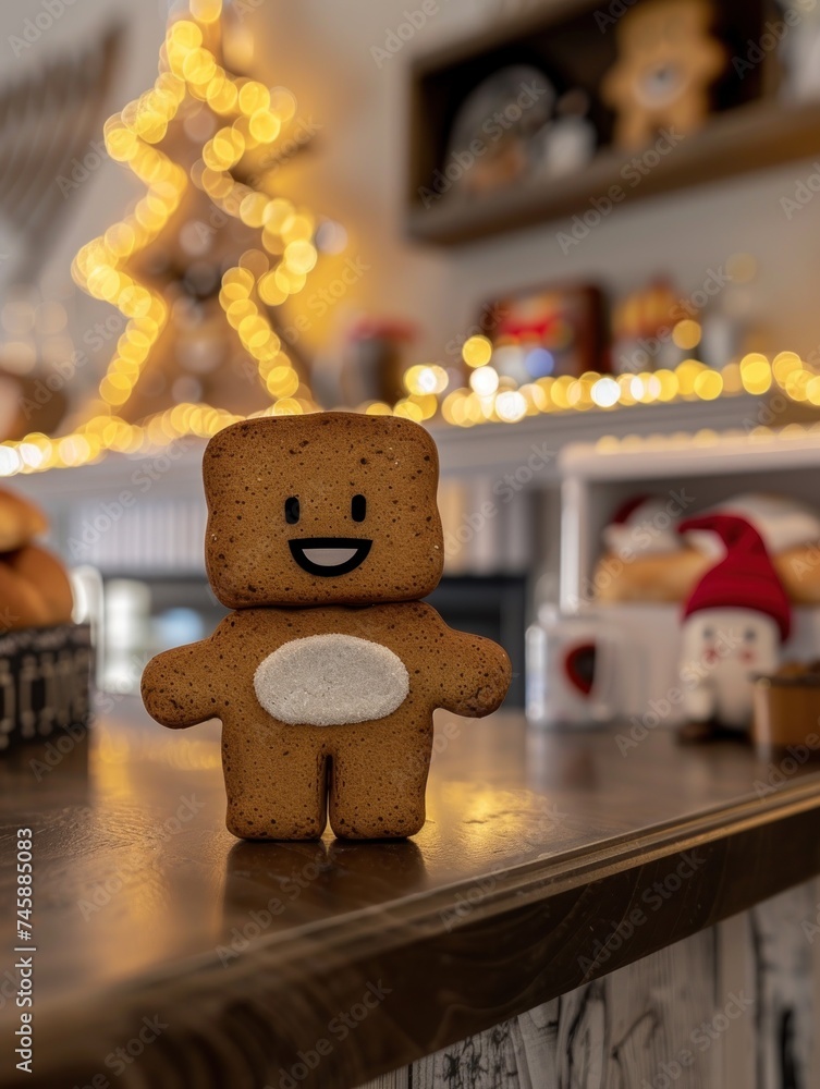 A Joyful Gingerbread Figure Amidst a Warm, Festive Ambiance