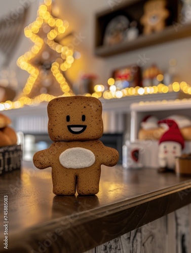 A Joyful Gingerbread Figure Amidst a Warm, Festive Ambiance