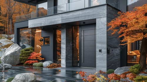 Fototapeta Naklejka Na Ścianę i Meble -  Modern door metal and glass entryway to a house 