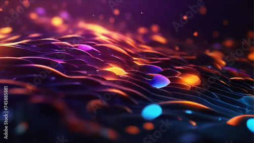 Glowing particles on gradient background. Generative AI.
