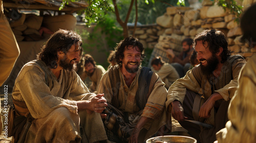 With a gentle smile, Jesus converses with his disciples, his words filled with compassion and insight, nurturing their faith and deepening their understanding of his teachings.