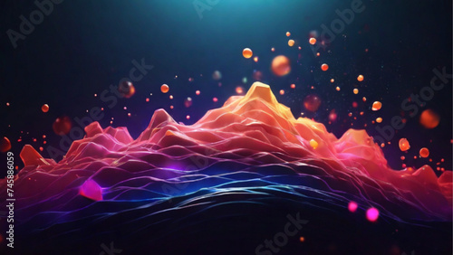 Glowing particles on gradient background. Generative AI.